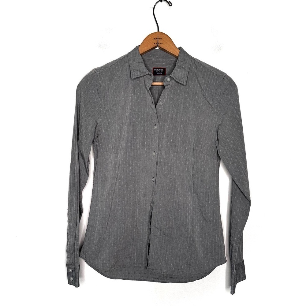 Untuckit | Woman’s Gray Diamond Pattern Button Down Dress Shirt Size 4